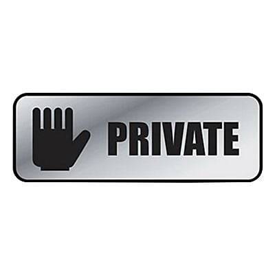 Brushed Metal Office Sign, PRIVATE, 9 x 3, Silver