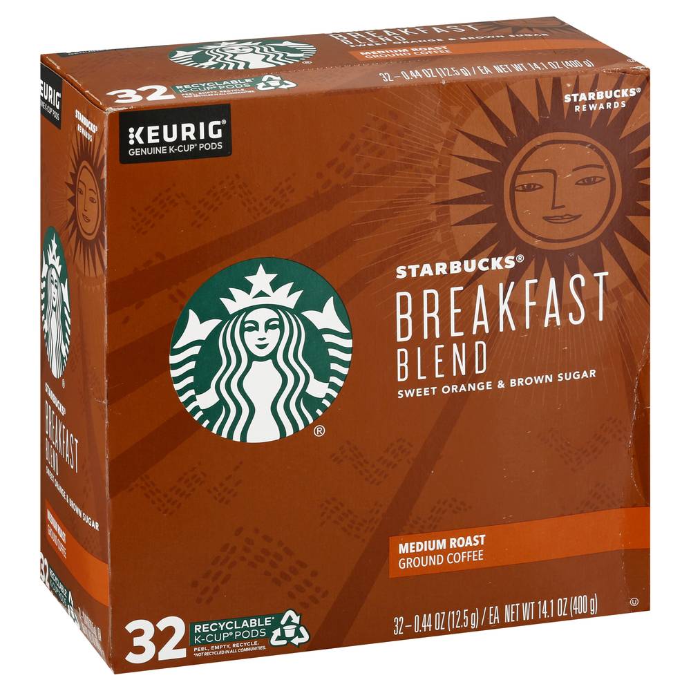 Starbucks Breakfast Blend Medium Roast Coffee K-Cup Pods (0.44 oz, 32 ct)