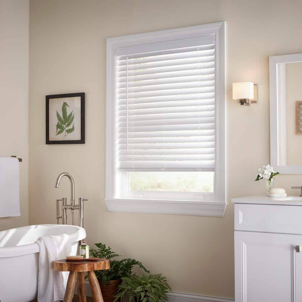 Home Decorators Collection White Cordless Faux Wood Blinds For Windows With 2 In. Slats - 27 In. W X 48 In. L (Actual Size 26.5 In. W X 48 In. L)