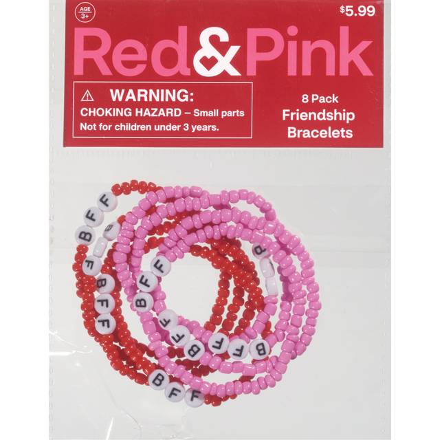 Red & Pink Friendship Bracelets, 8pk