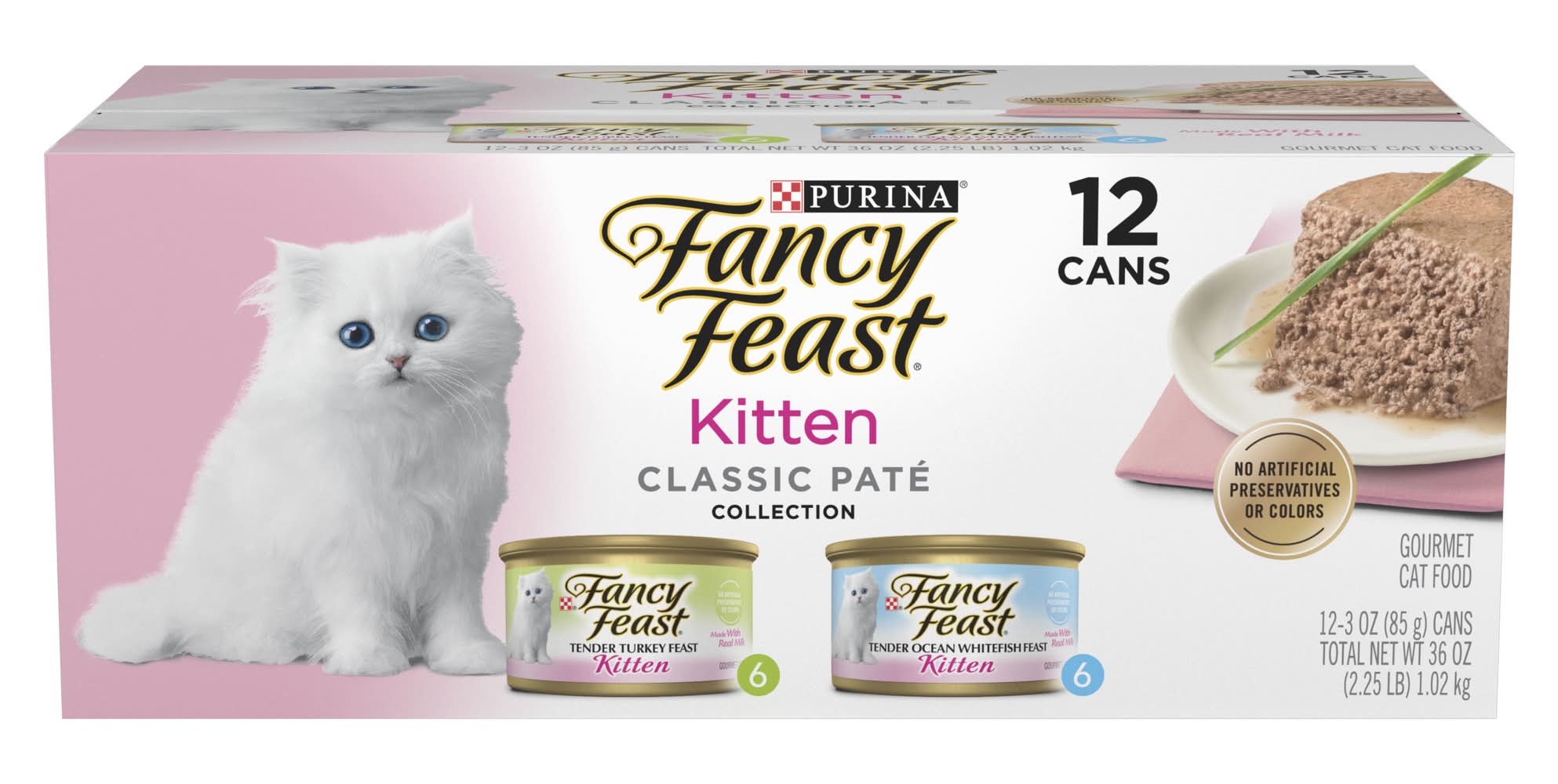 Purina Fancy Feast Classic Pate Collection Wet Cat Food, Turkey-Ocean Whitefish, Kitten (12 x 3 oz)