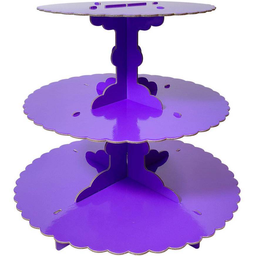 Purple 3-Tiered Cardboard Cupcake Stand, 11.5in x 14.25in