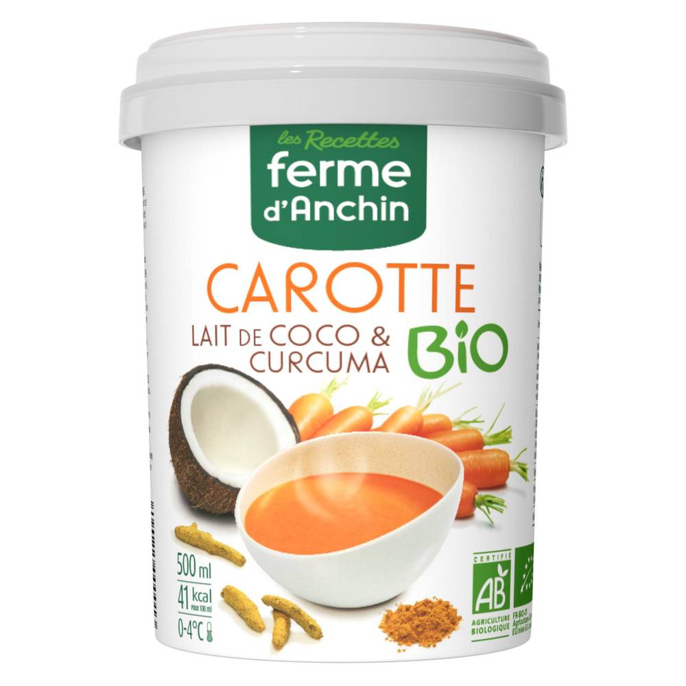 Les Recettes Ferme d'Anchin - Soupe bio de carotte lait de coco et curcuma (500ml)