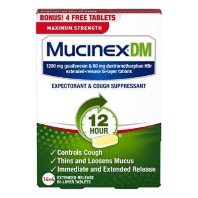 Mucinex Dm Expectorant & Cough Suppressant Maximum Strength 12 Hours Relief Tablets - 14 Count