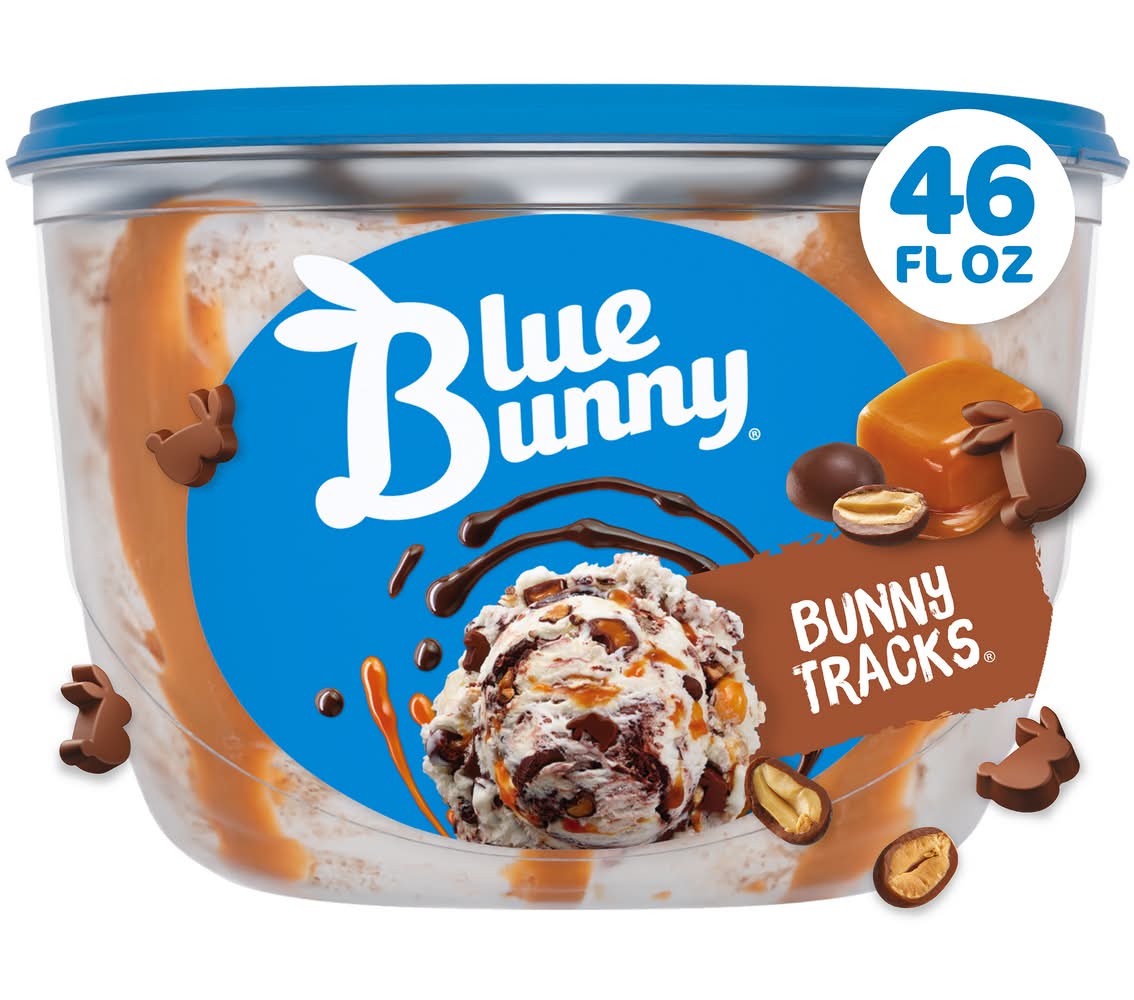 Blue Bunny Tracks Frozen Dairy Dessert, Vanilla-Chocolate (46 fl oz)