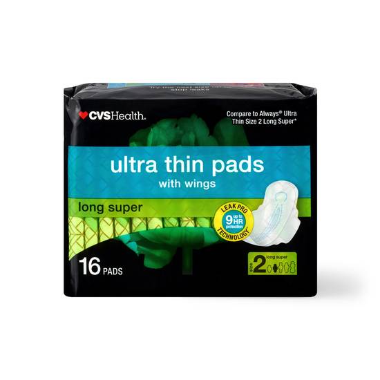 CVS Health Ultra Thin Pads Super With Wings, 16 CT