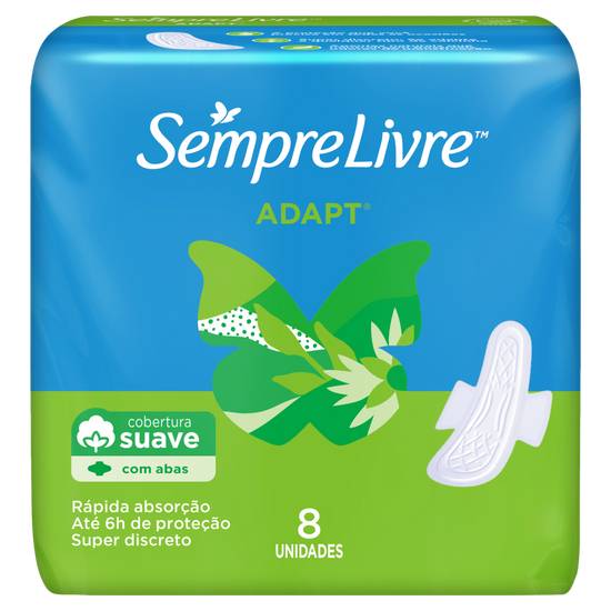 Sempre livre absorvente descartável adapt cobertura suave com abas (pacote 8 absorventes)