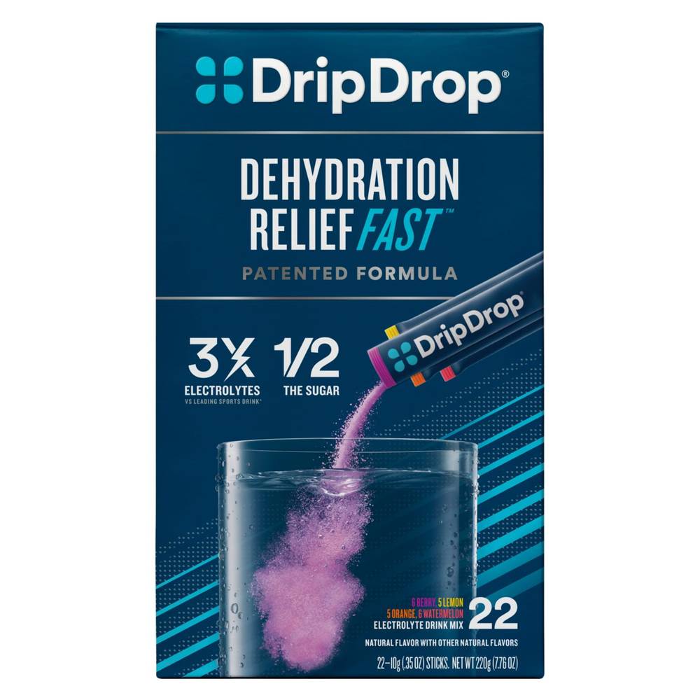 Drip Drop Dehydration Variety Pack Electrolyte Powder Sticks, 22 CT