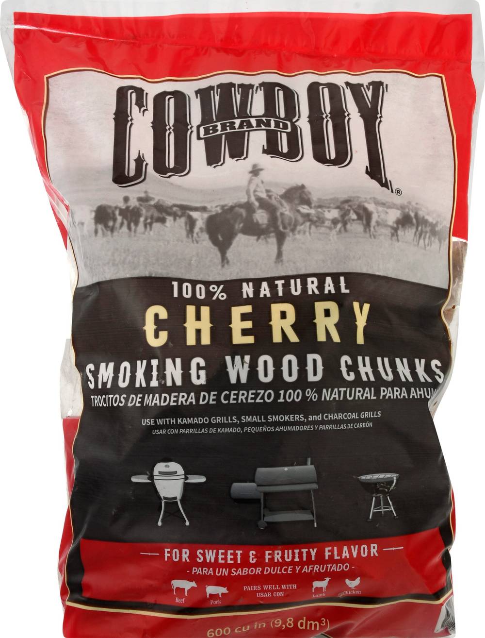 Cowboy Charcoal Cherry Wood Chunks for Smoking - 600 Cu-In, Sweet and Fruity Flavor | 52423