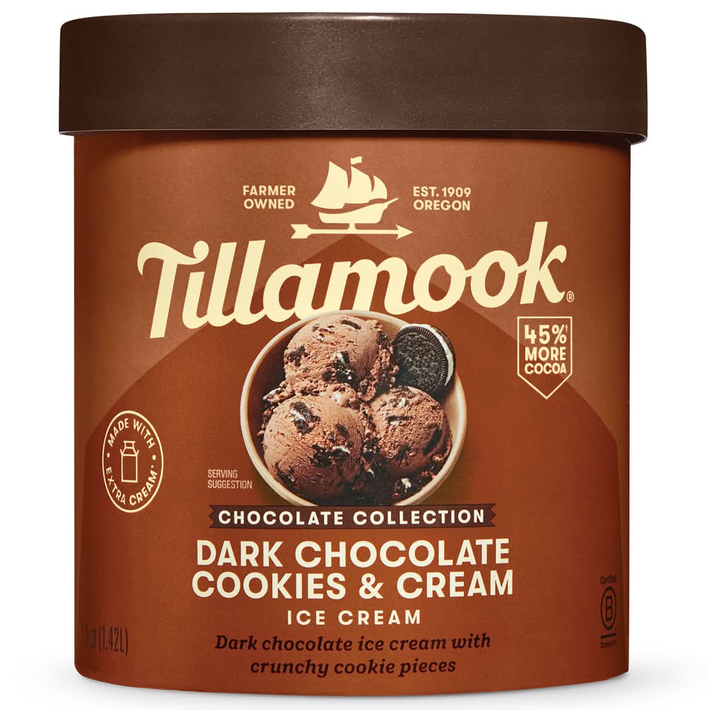 Tillamook Ice Cream, Dark Chocolate Cookies-Cream (48 fl oz)