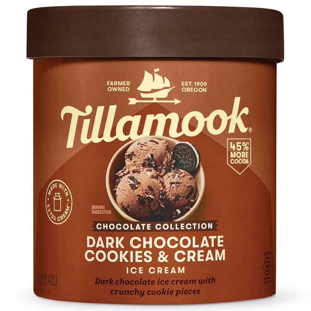 Tillamook Ice Cream, Dark Chocolate Cookies-Cream (48 fl oz)