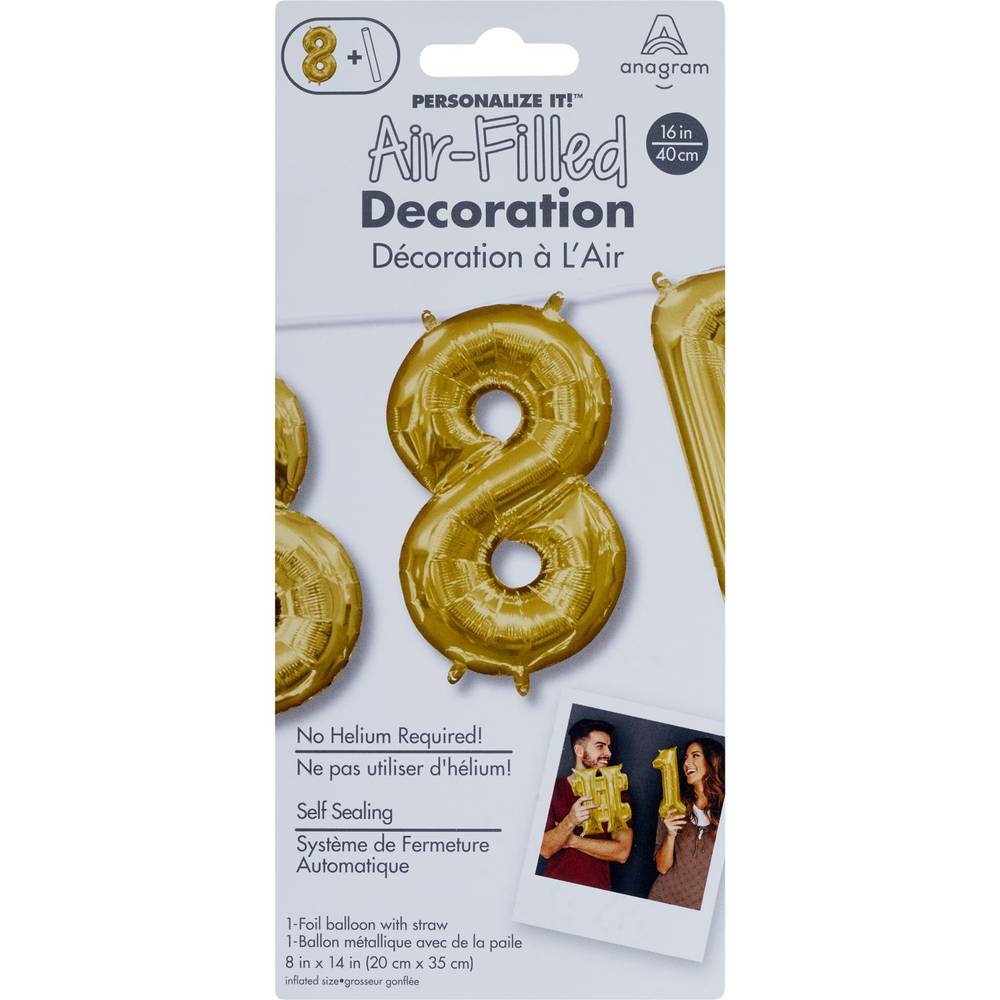 Anagram Number-8 Air Fill Foil Balloon (gold)