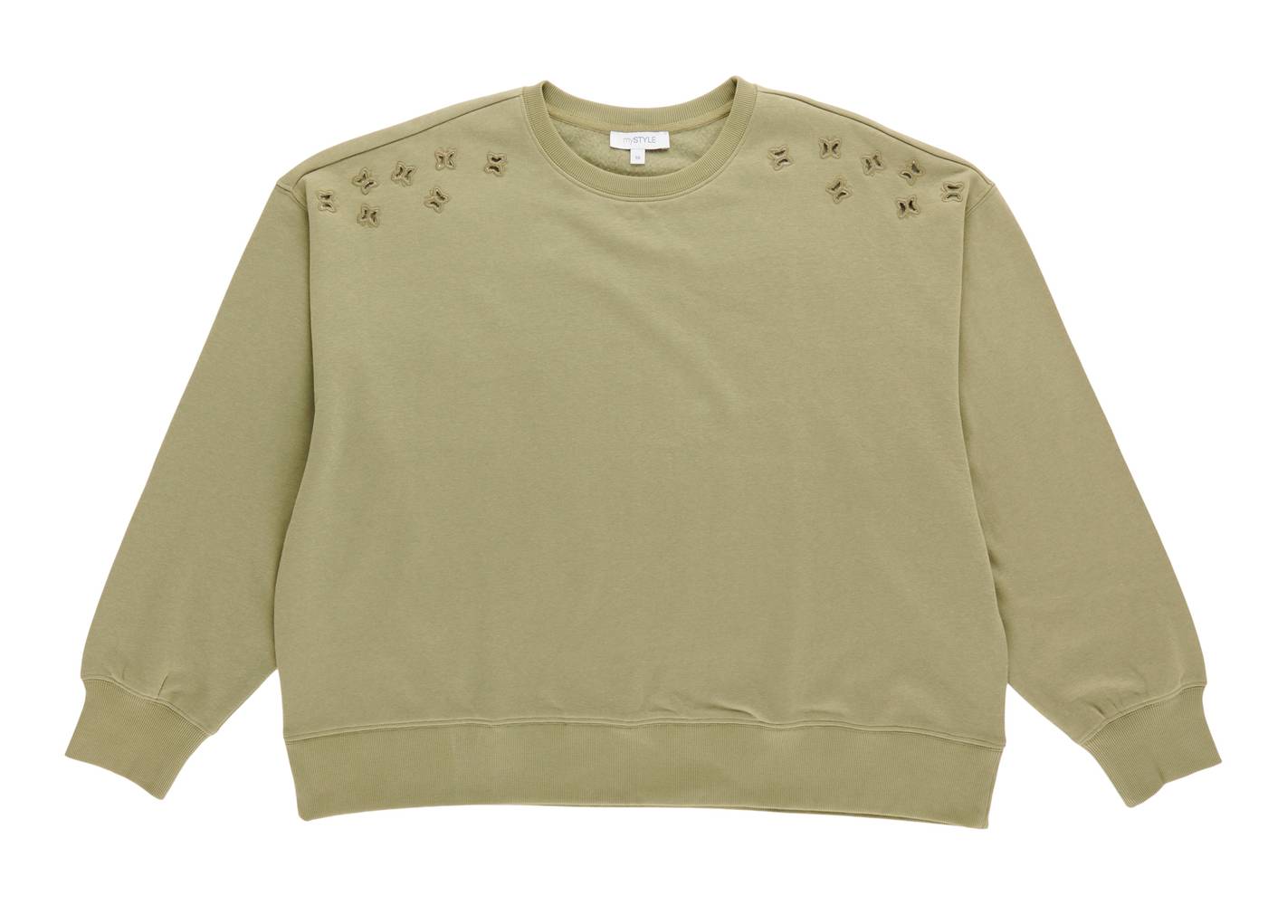 mySTYLE Women's Plus Cropped Butterfly Sweater (1X, Oil Green)