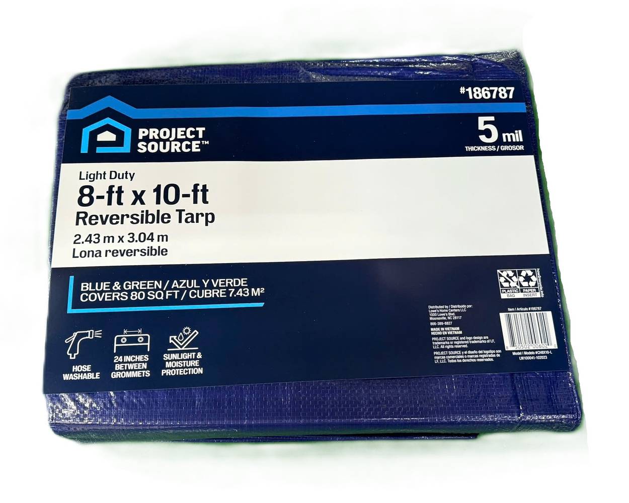 Project Source 8-ft x 10-ft Blue Waterproof Standard Polyethylene 5-mil Tarp | #CH8X10-L