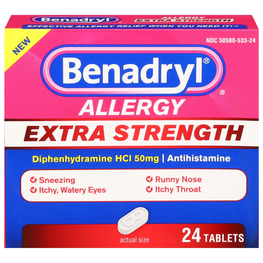 Benadryl Extra Strength Allergy Relief Antihistamine Tablets 50 mg (24 ct)