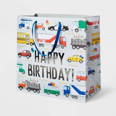Spritz Happy Birthday Vehicles Gift Bag, Men, Large, Assorted
