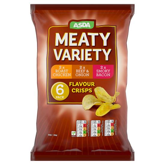 Asda Meaty Variety Flavour Crisps 6 x 25g (150g)