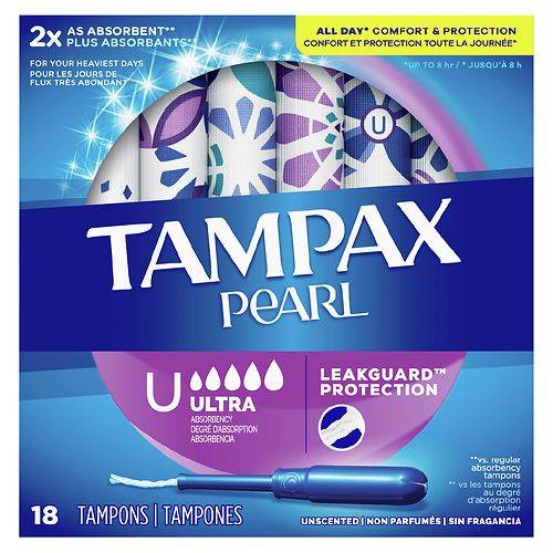 Tampax Pearl Tampons Unscented, Ultra Absorbency - 18.0 ea
