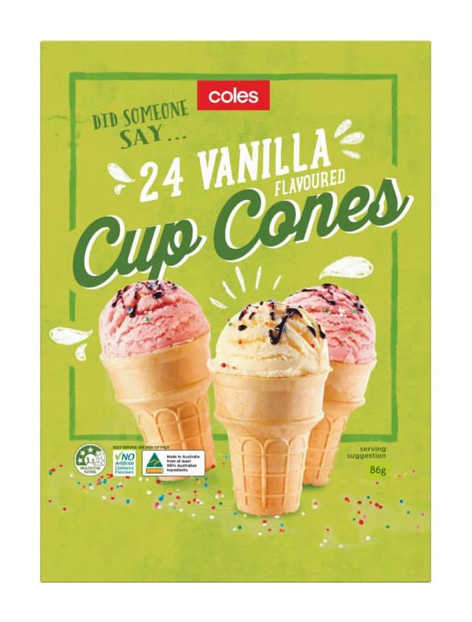 Coles Ice Cream Cup Cones, Vanilla (86g, 24 pack)