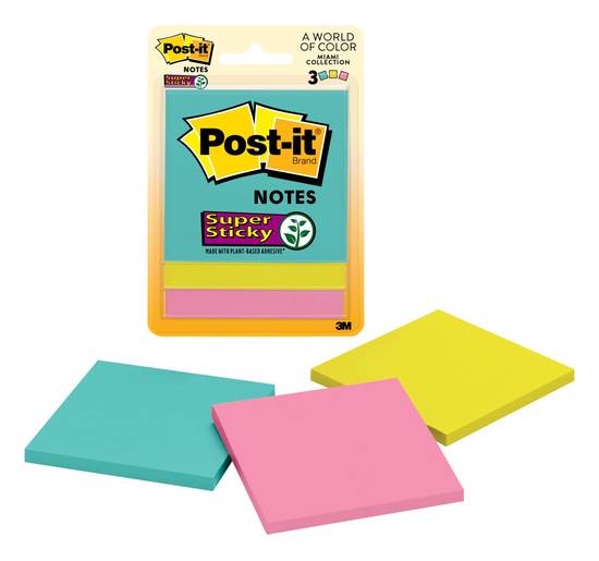 Post-it Super Sticky Notes 3" x 3" Miami Collection (3 ct)