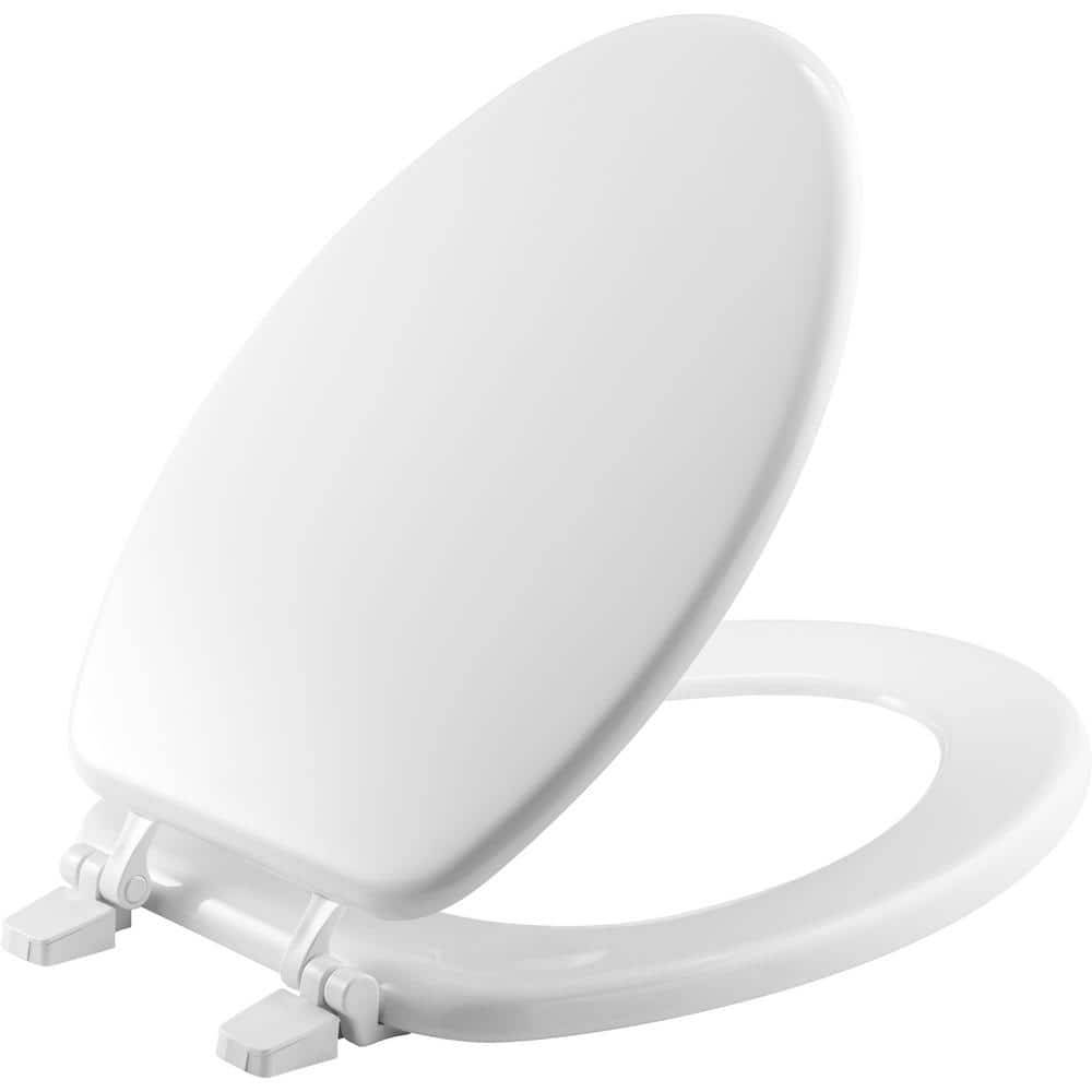 Round Elongated Enameled Wood Closed Front Toilet Seat, White