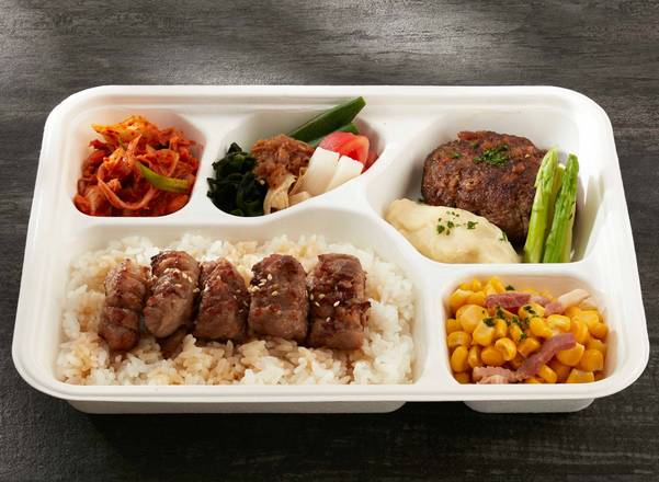 100%和牛漢堡排與伊比利豬BELLOTA便當 100% Wagyu Hamburg Steak & Ibérico de Bellota Pork Bento