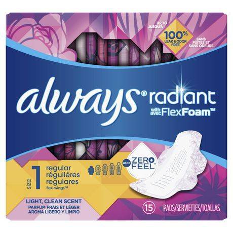 Always Radiant Regular Scented Pads With Wings, 1 (15 ct)