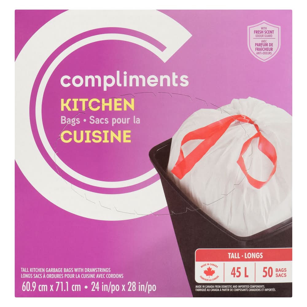 Compliments Kitchen Garbage Bags Scented Tall, 45 L (50 ct)