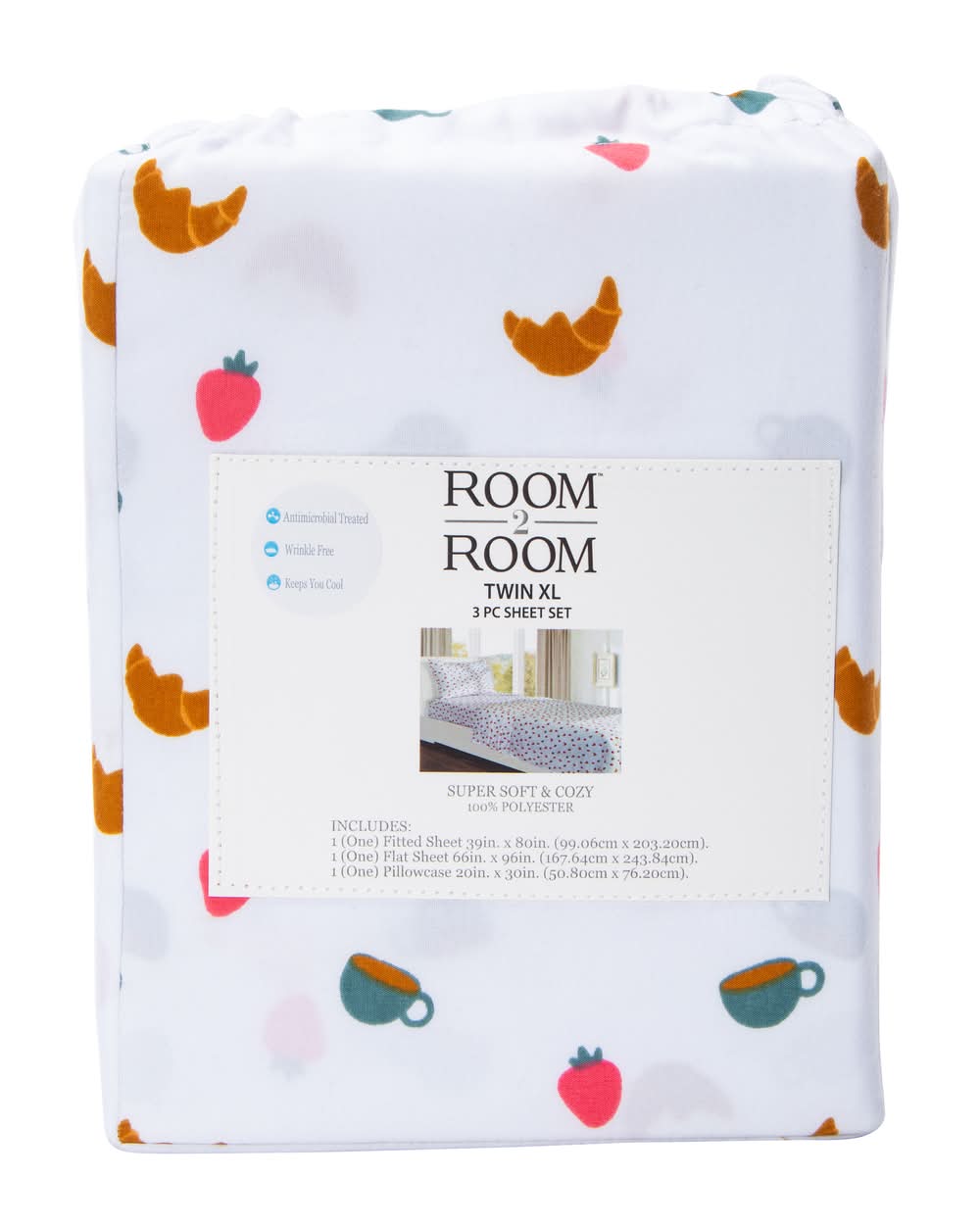 Twin XL Size Printed Sheet Set 3-Piece Foodie