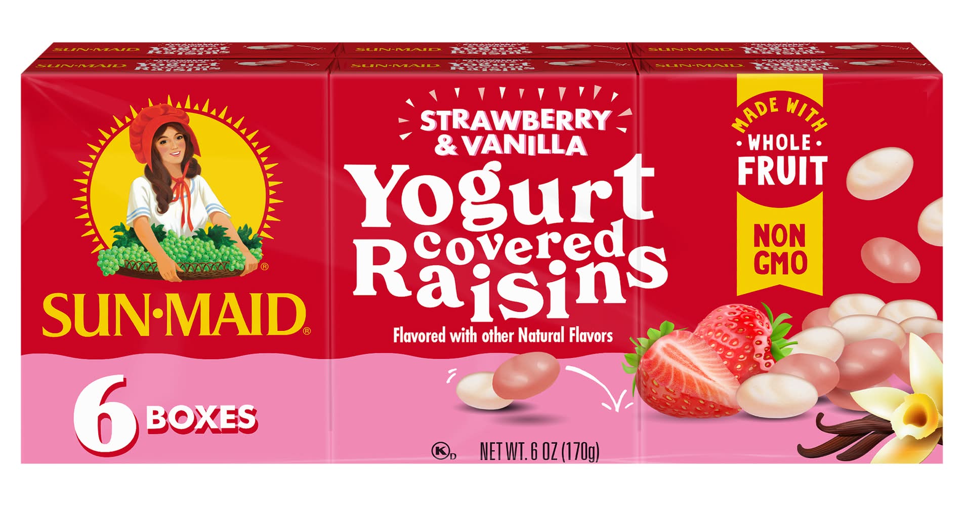 Sun-Maid Yogurt Covered Raisins, Strawberry-Vanilla (6 oz, 6 ct)