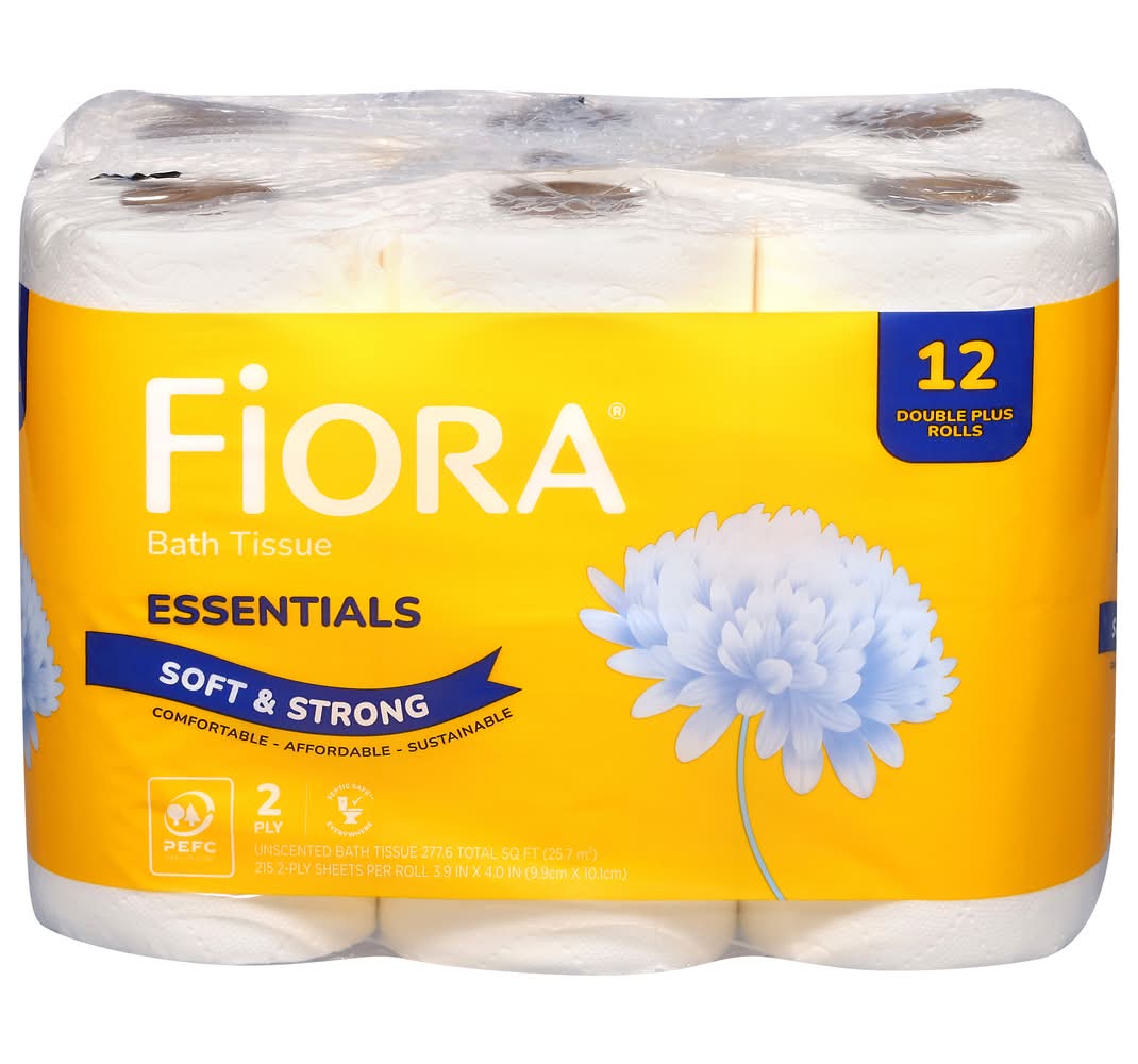 Fiora Essentials Soft & Strong Unscented 2 Ply Bath Tissue, 3.9x4.0 in (12 ct)