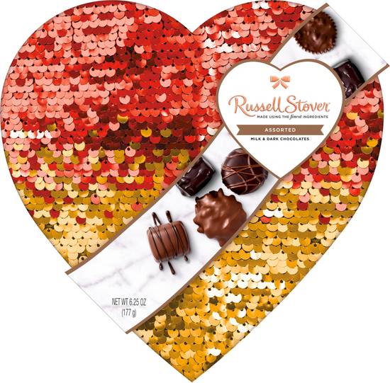 Order Russell Stover Valentine's Day Sequin Heart Milk Chocolate & Dark Chocolate Gift Box, 6.25 oz food online from CVS store, Providence County on bringmethat.com