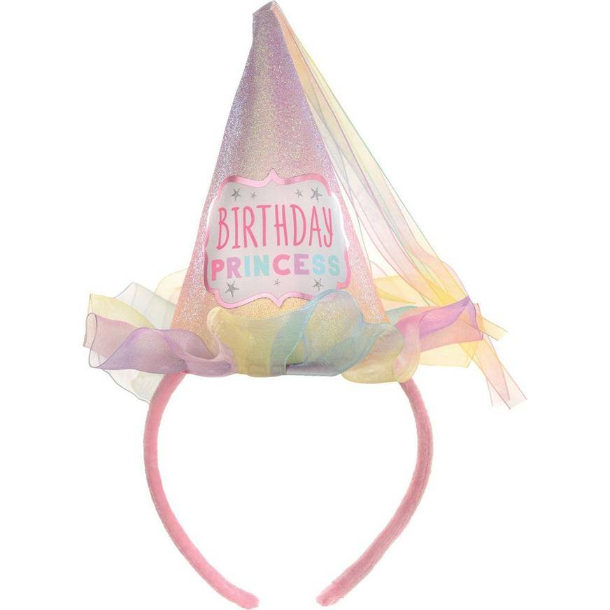 Party City Glitter Pastel Birthday Princess Party Hat Fabric Plastic Headband