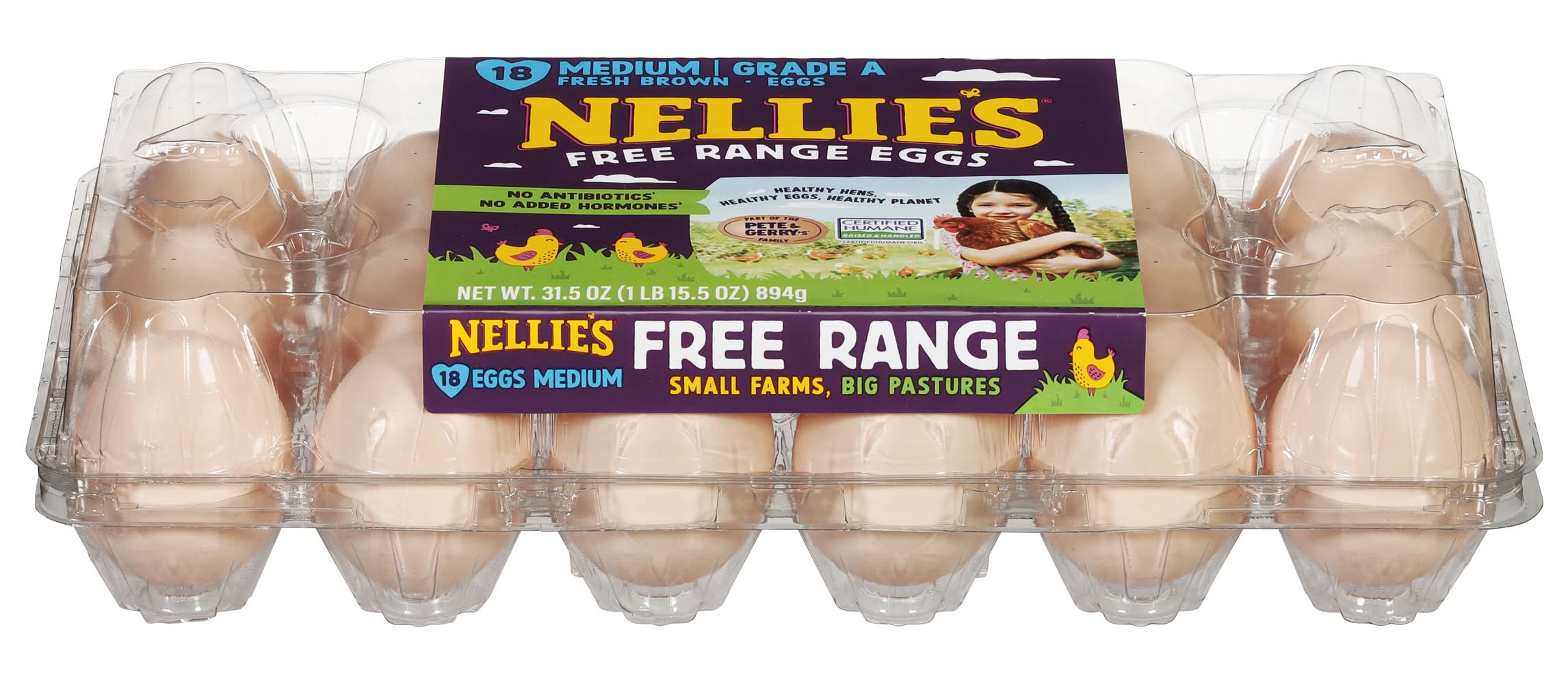 Nellie's Grade a Free Range Brown Eggs, Medium (31.5 oz, 18 ct)