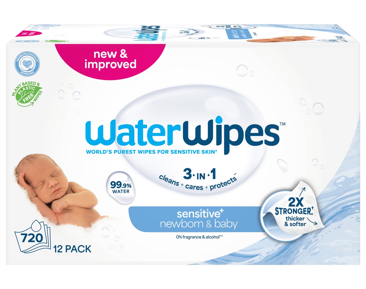 WaterWipes Sensitive+ Newborn & Baby Wipes, 7x6.6 in (12 ct)