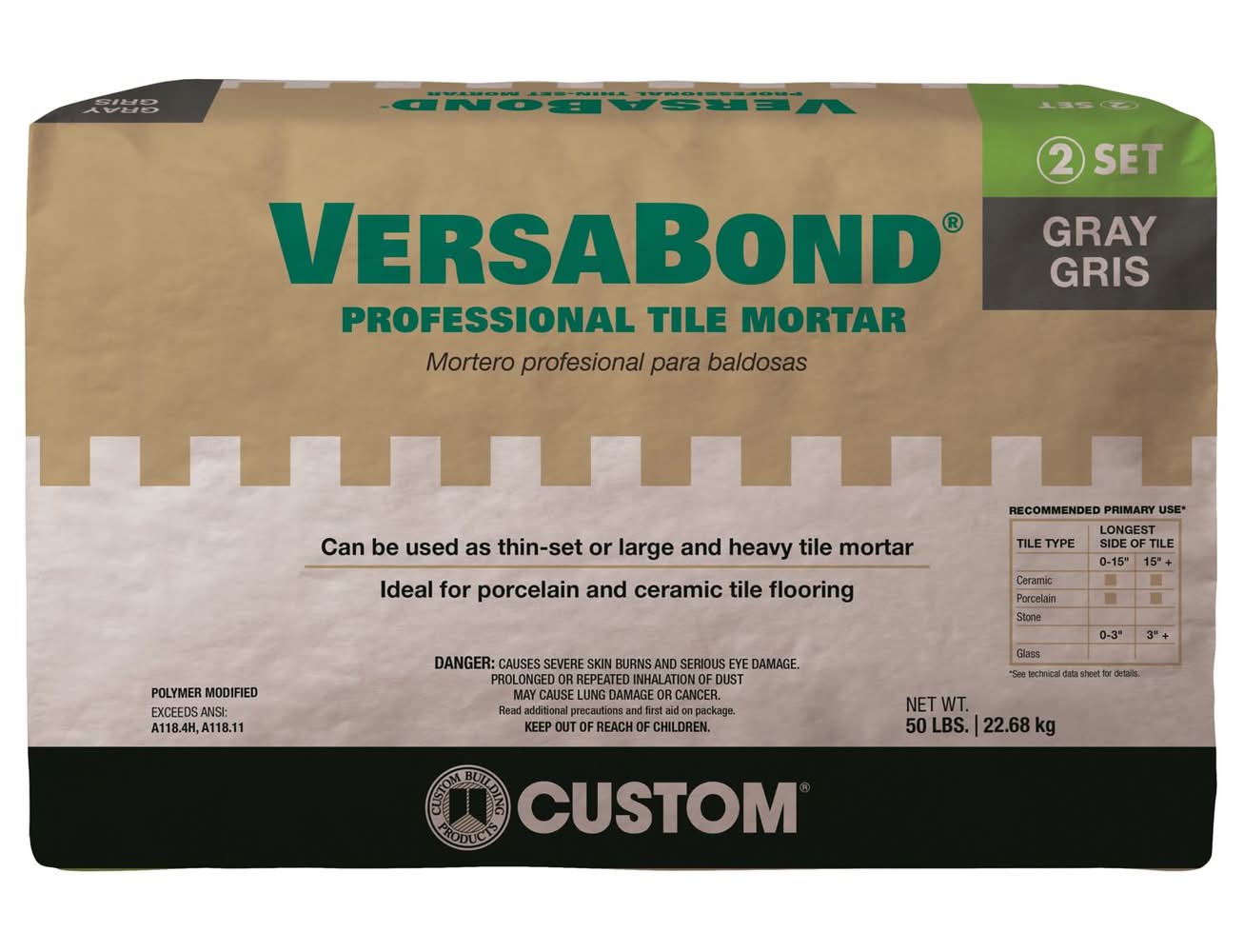 Custom Building Products Versabond Gray Thin-Set Mortar 50 Lb