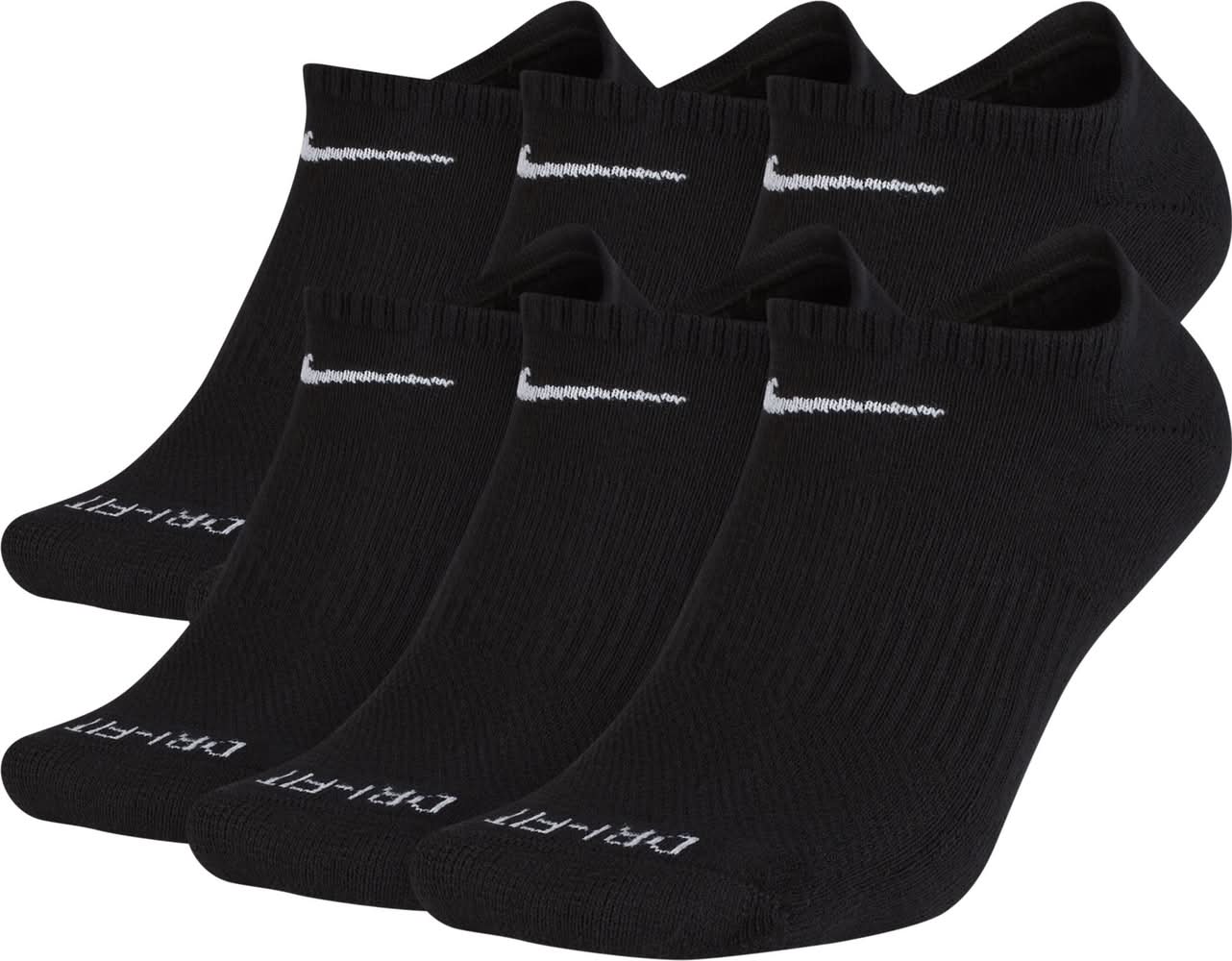 Nike Dri-FIT Everyday Plus Cushioned Training No Show Socks - 6 Pack (Black, S)