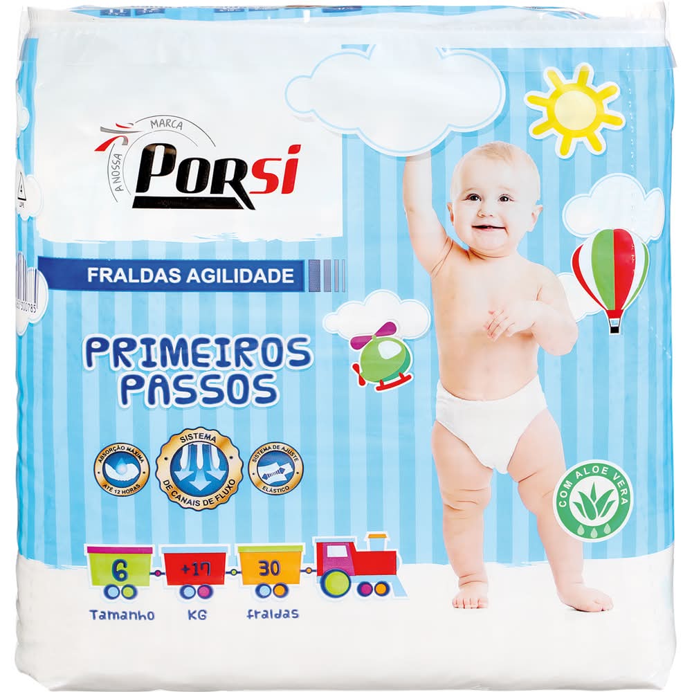 Porsi  - Fraldas agility T6 para + de 17 kg, 30 unidades