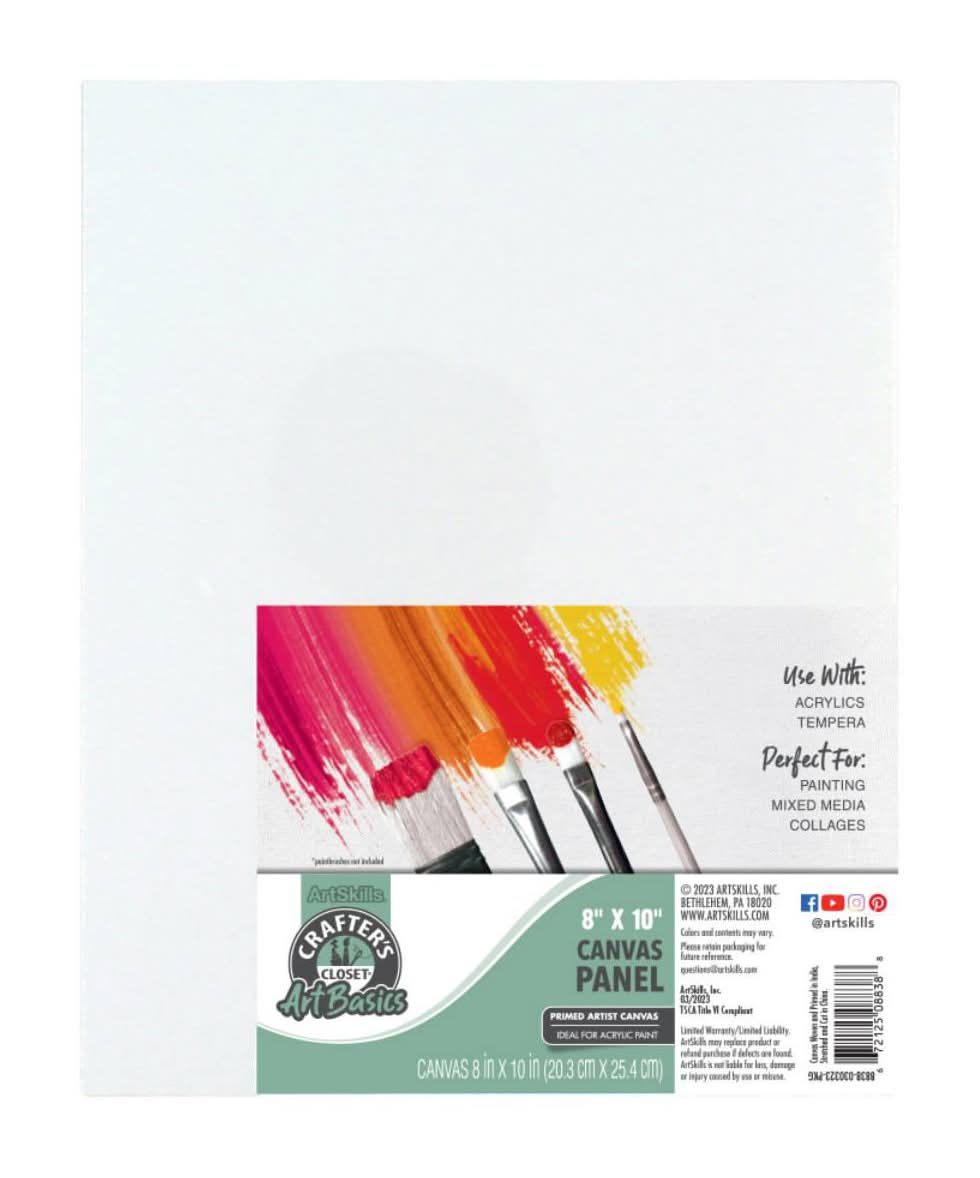 Crafter's Closet Artbasics Primed Artist Canvas Panel, 8x10 in, Assorted