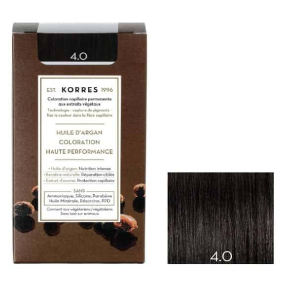 Korres - Coloration capillaire permanente à l'huile d'argan, 4.0 marron (145ml)