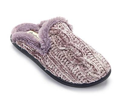 Dearfoams Women's Cable-Knit Scuff Slippers, Large, Gray