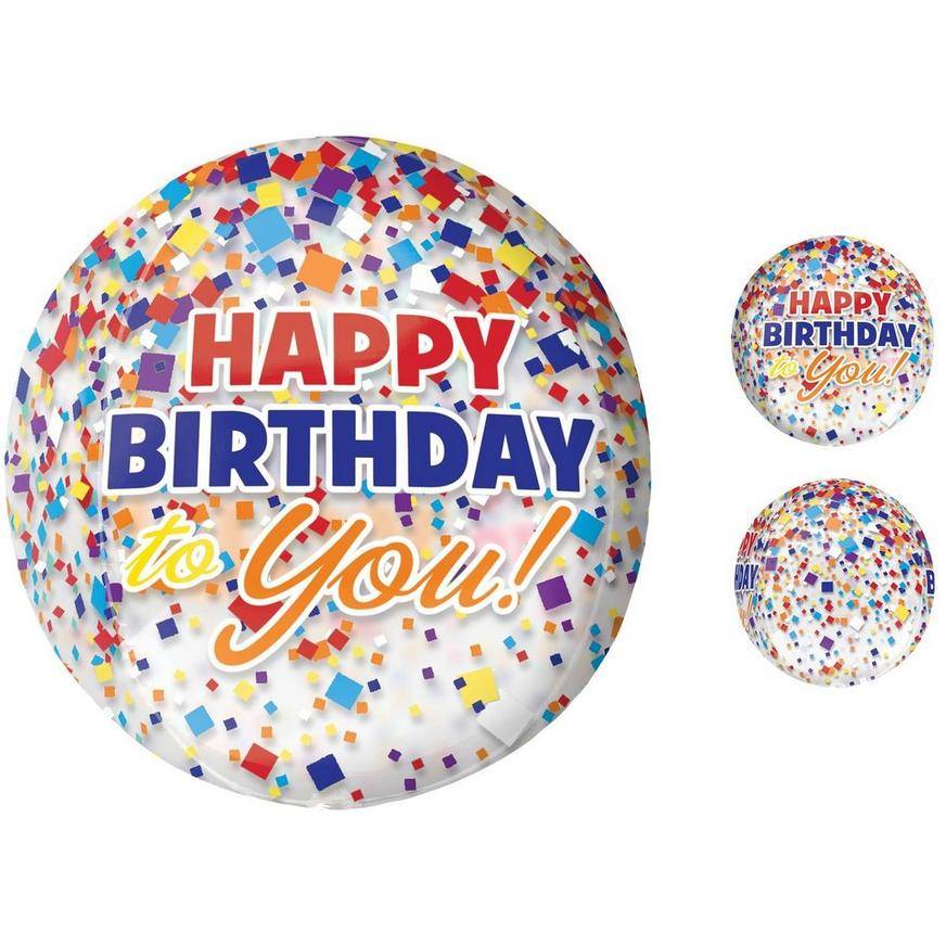 Uninflated Rainbow-fetti Happy Birthday Balloon - See Thru Orbz