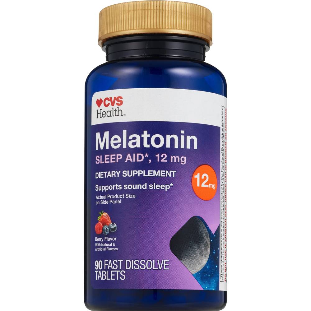 CVS Health Melatonin Sleep Aid 12 MG Fast Dissolve Tablets, Berry, 90CT