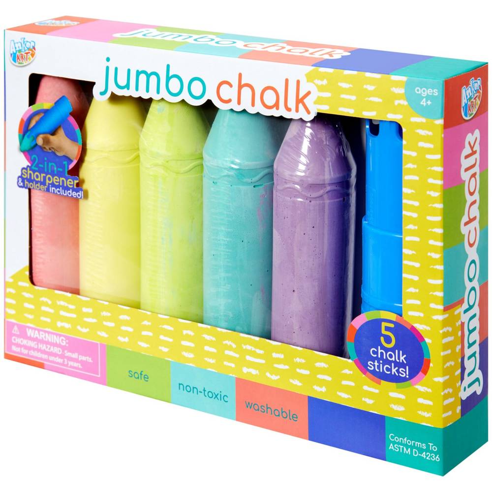 Anker Art Jumbo Chalk With 2 in 1 Chalk Holder & Sharpener, Assorted (5 ct)