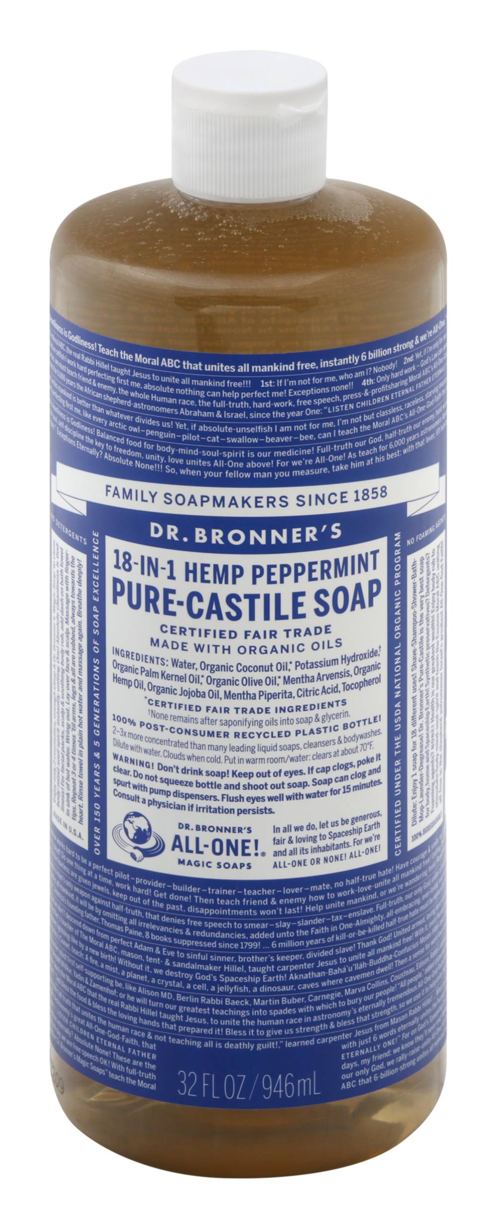 Dr. Bronner's 18 In 1 Hemp Pure Castile Soap, Peppermint