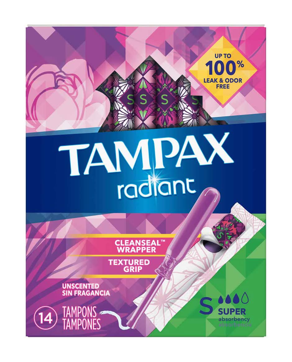 Tampax Radiant Tampons Super Absorbency Unscented 14 Count