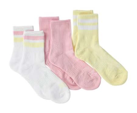 Juniors Nine Fly Performance Shortie Crew Socks 3-Pairs White/Pink/Yellow