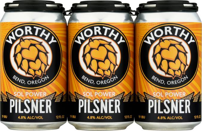 Worthy Sol Power Domestic Pilsner Beer (6 ct, 12 fl oz)