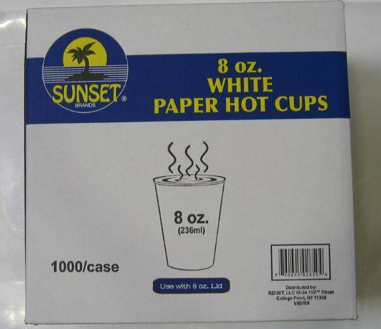Sunset - 8 oz White Hot Cups - 1000 ct Pack (50 Units)