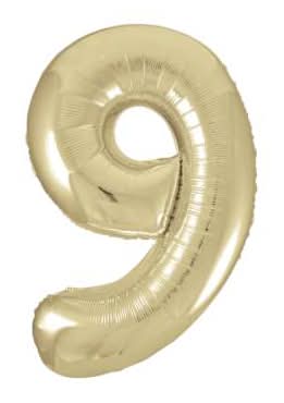 INFLATED Giant Gold Foil Number Balloon 34in 9